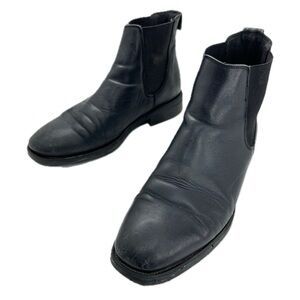 Chelsea Moto Black Leather Ankle Boots Pull On Elastic Side Shoes US 6 EU 37